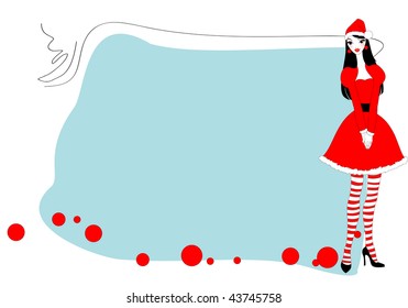 Vector Illustration of funky Christmas background with a beautiful young woman