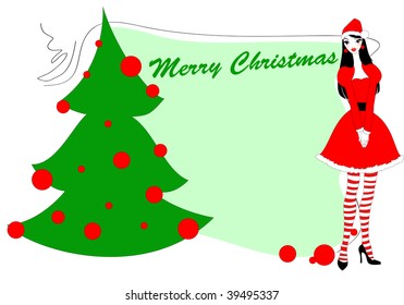 Vector Illustration of funky Christmas greeting card with beautiful sexy girl