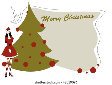 Vector Illustration of funky Christmas greeting card with beautiful sexy girl
