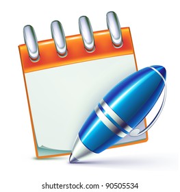 Vector illustration of funky elegant ballpoint pen  with cool notebook