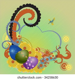 Vector illustration of funky floral frame with heart shape
