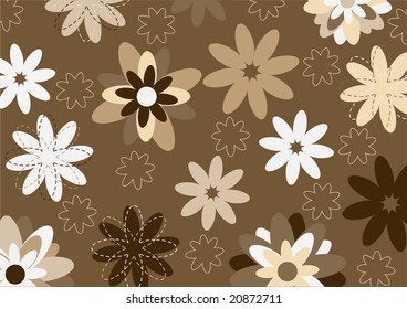 Vector illustration of  funky flowers abstract pattern on brown background