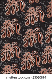 Vector illustration of  funky flowers abstract pattern on the black background