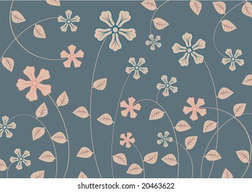 Vector illustration of funky flowers in retro style on dark background. Abstract pattern.