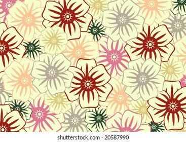 Vector illustration of funky  flowers in retro style.  Floral pattern.