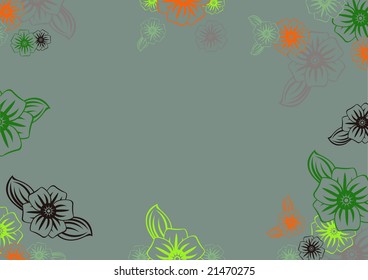 Vector illustration of funky  flowers in retro style on the grey background.  Floral frame.