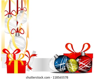 Vector illustration of funky gift box and cool Christmas decorations