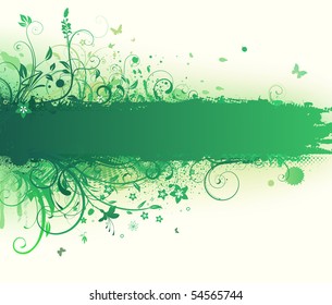 Vector illustration of  funky Grunge futuristic background with green floral Decorative banner