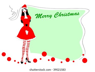 Vector Illustration of funky invitation to Christmas party with beautiful sexy girl