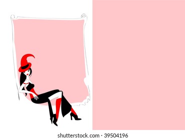 Vector Illustration of funky invitation to New Year party with beautiful sexy girl