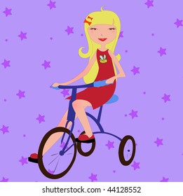 Vector Illustration of funky little girl riding a bicycle