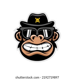 vector illustration of funky monkey logo wearing mafia hat and sunglasses