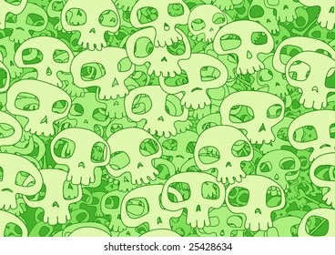 Vector illustration of funky pattern background made of many cool skulls