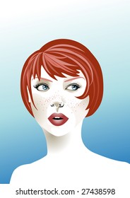 Vector illustration of funky, redhead, cool, young woman.