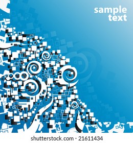 Vector illustration of a funky retro circles, squares and swirls cute design corner background.