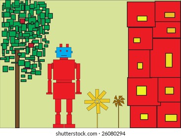 Vector illustration of funky Retro red robot