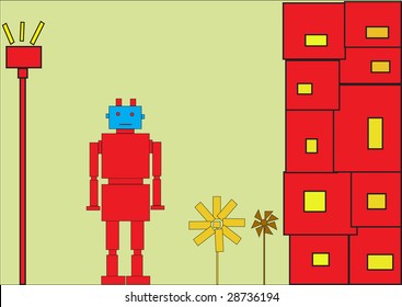 Vector illustration of funky Retro red robot