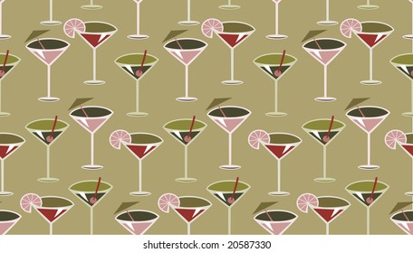 Vector illustration of funky retro styled cocktail pattern