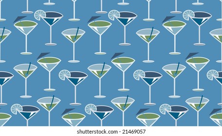Vector illustration of funky retro styled cocktail pattern on the blue background