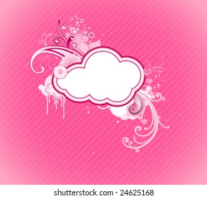 Vector illustration of funky retro styled design pink frame made of floral elements
