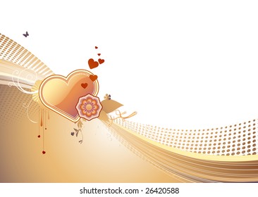 Vector illustration of funky styled design background with heart shape and floral elements