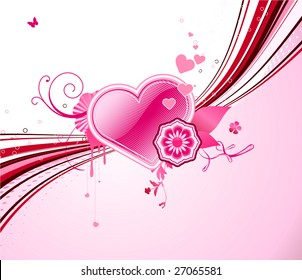 Vector illustration of funky styled design background with heart shape and floral elements