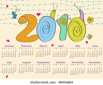 Vector Illustration of funky stylish design Calendar for 2010