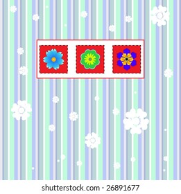 Vector illustration of funky Vintage Gift card with cool flowers