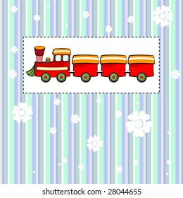 Vector illustration of funky Vintage Gift card with cool red train