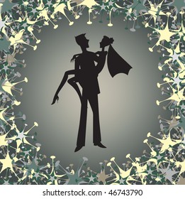Vector illustration of funky wedding invitation with cool sexy couple