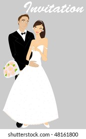 Vector illustration of funky wedding invitation with cool sexy bride and groom