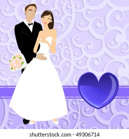 Vector illustration of funky wedding invitation with beautiful sexy couple