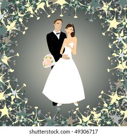 Vector illustration of funky wedding invitation with cool sexy couple