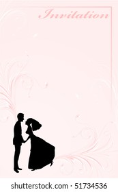 Vector Illustration of funky wedding invitation with funny bride and groom