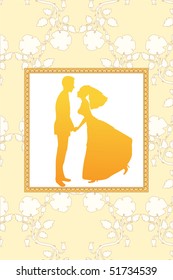 Vector Illustration of funky wedding invitation with funny bride and groom