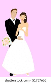 Imagen vectorial de una invitación de boda divertida con una novia y un novio sexy y fresco