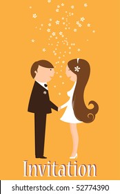 Vector Illustration of funky wedding invitation with funny bride and groom