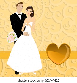 Vector illustration of funky wedding invitation with beautiful sexy couple