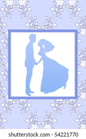 Vector Illustration of funky wedding invitation with funny bride and groom