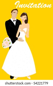 Vector illustration of funky wedding invitation with cool sexy bride and groom