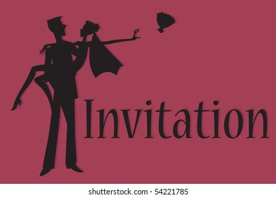 Vector illustration of funky wedding invitation with cool sexy bride and groom