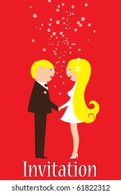 Vector Illustration of funky wedding invitation with funny bride and groom