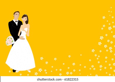 Vector illustration of funky wedding invitation with cool sexy bride and groom
