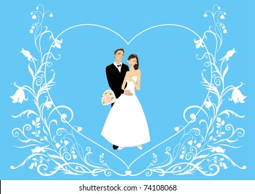 Vector illustration of funky wedding invitation with cool sexy couple