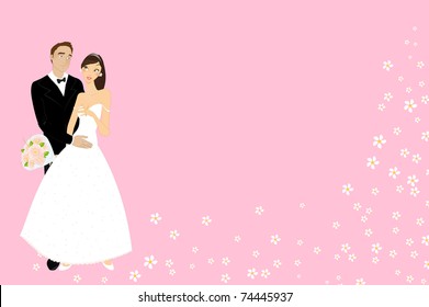 Vector illustration of funky wedding invitation with cool sexy bride and groom