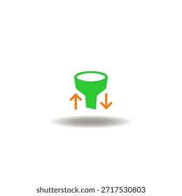 Ilustração vetorial do funil e das setas para cima e para baixo. Símbolo do filtro. Ícone de filtragem e classificação.
