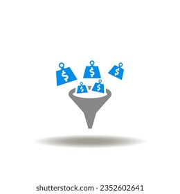 Vektorgrafik der Funnel-Filterung von Wattschulden. Symbol der Einziehung und Verwaltung von Schulden.