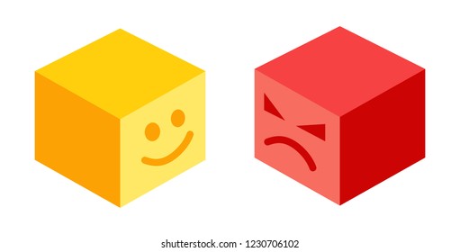 Vector illustration of a funny and angry smiles in isometric style. Funny and angry emoji in isomertry.