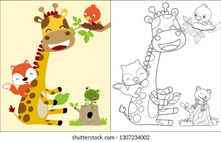 Vector illustration of funny animals cartoon, coloring book or page