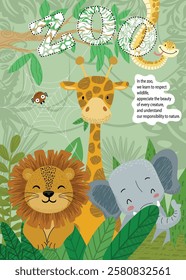 Vector illustration of funny animals cartoon poster